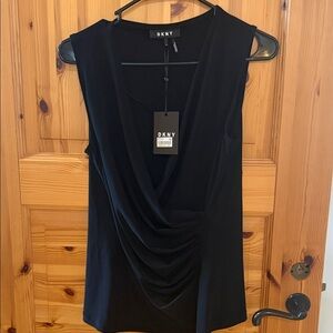 DKNY Women's Elegant Black Cowl Neck Blouse